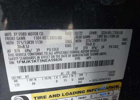 2022 Ford Expedition Limited Max from USA, damaged, VIN 1FMJK1KT3NEA59836